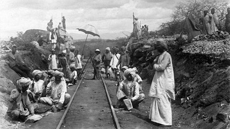 Indentured labourers from Punjab were taken to East Africa in the late 1800s to build the Uganda - Kenya railway (National Archive)