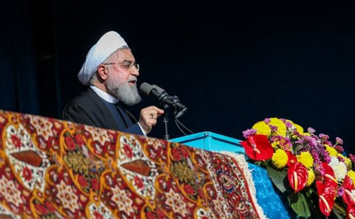 Le président iranien Hassan Rohani prend la parole lors d’un rassemblement à Shahroud, le 4 décembre 2018 (présidence iranienne/AFP)
