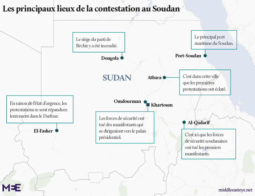 Carte manifestations Soudan