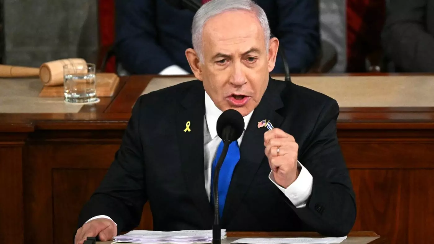 Israeli Prime Minister Benjamin Netanyahu speaks to US Congress in Washington, on 24 July 2024 (Drew Angerer/AFP)