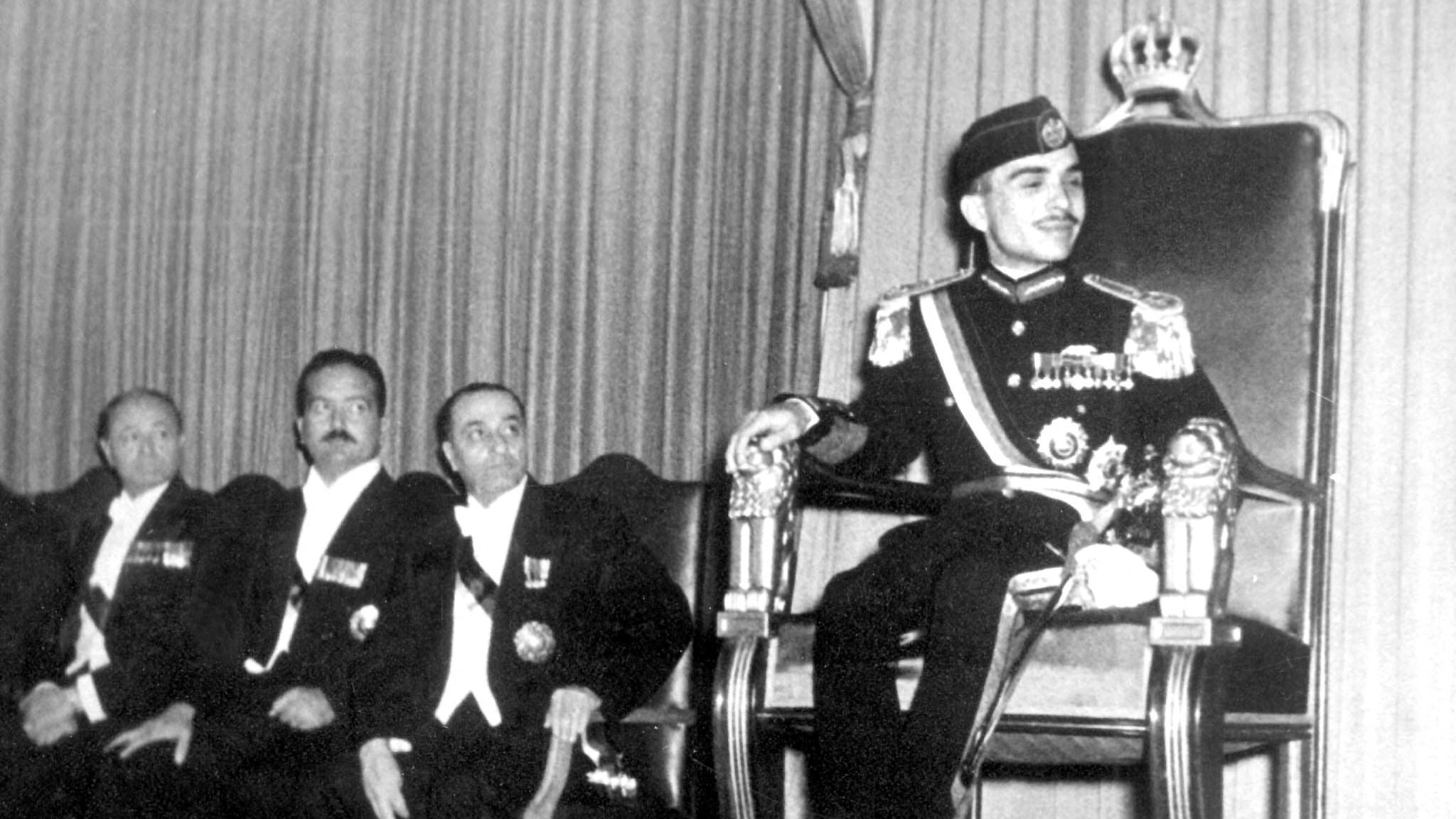 A picture shows King Hussein of Jordan when he was crowned in 1952 in Amman.