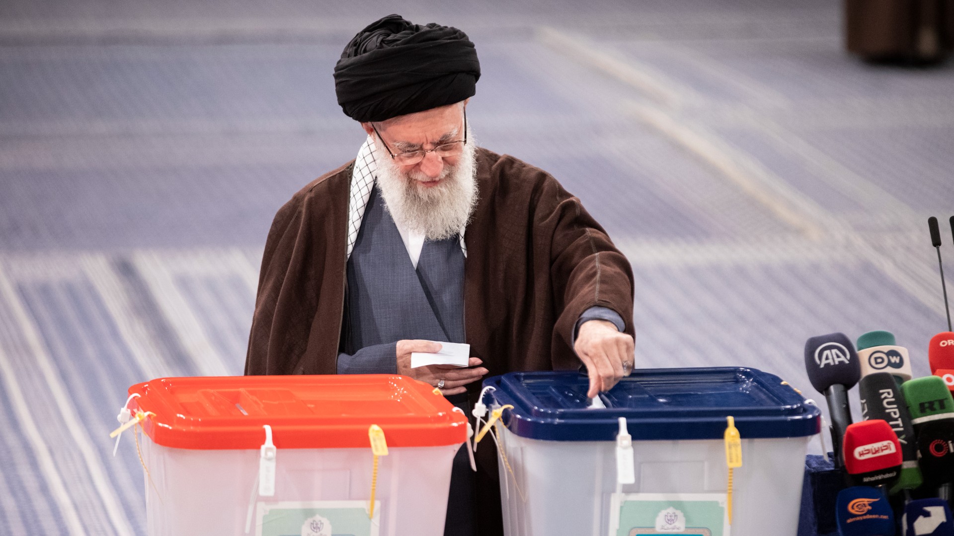 Ali Khamenei casts his votes in the Assembly of Experts elections on 1 March in Tehran (Reuters/Sobhan Farajvan)