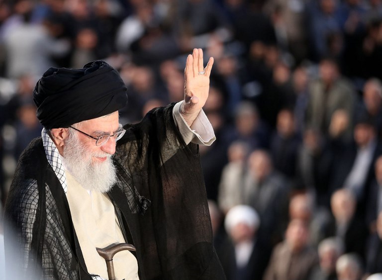 Supreme Leader Ayatollah Ali Khamenei greets a crowd in Tehran (Handout/khamenei.ir/AFP)