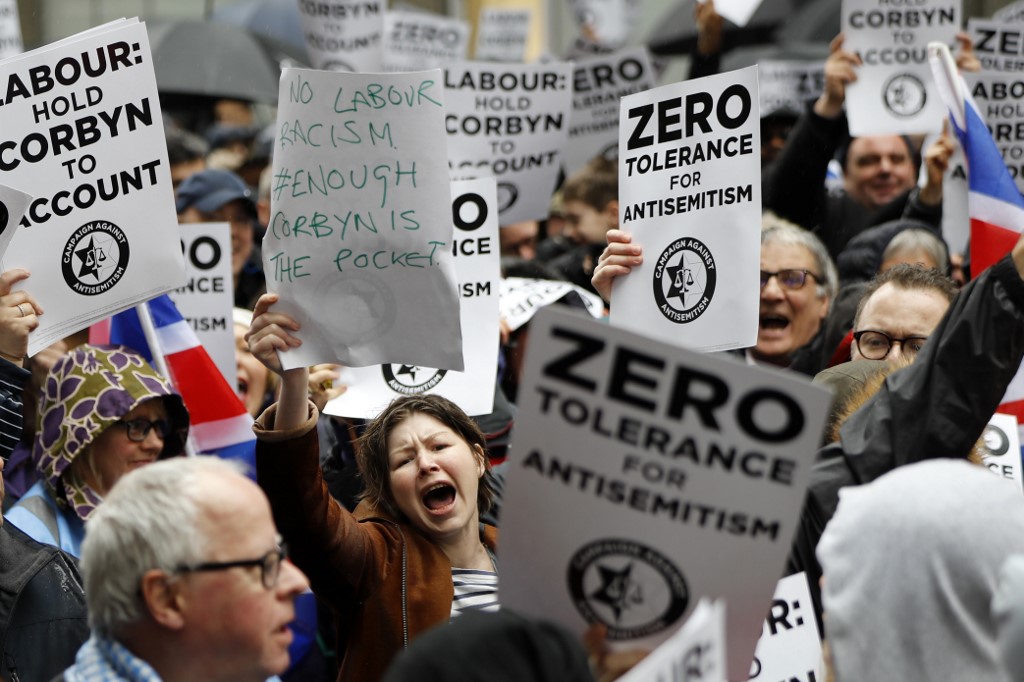 People protest against alleged antisemitism in the Labour Party in London in 2018 (AFP)