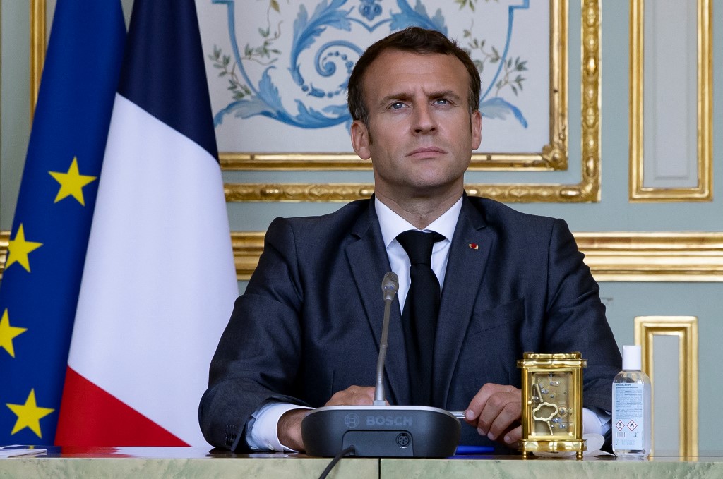 French President Emmanuel Macron is pictured at the Elysee on 22 April 2021 (AFP)
