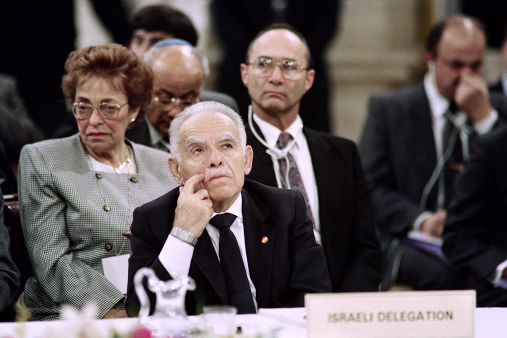 Israeli Prime Minister Yitzhak Shamir attends the 1991 Madrid Peace Conference (AFP)