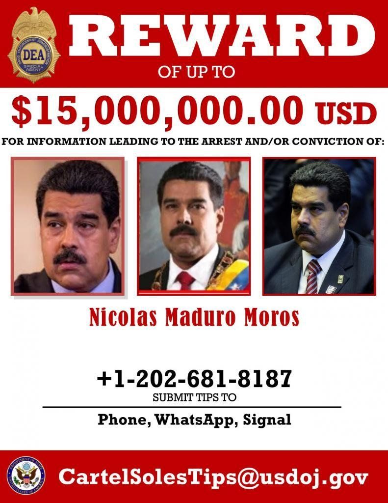 A US wanted poster for Venezuelan President Nicholas Maduro (Supplied)
