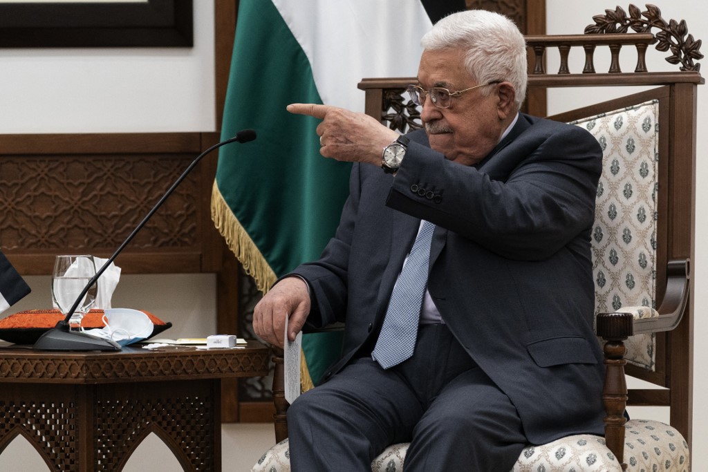 Palestinian President Mahmoud Abbas speaks in Ramallah on 25 May 2021 (AFP)