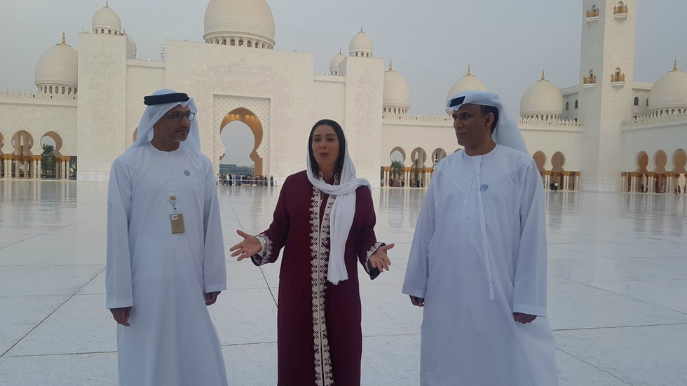 Israeli Culture Minister Miri Regev visits the Sheikh Zayed Grand Mosque in Abu Dhabi in October (Reuters)