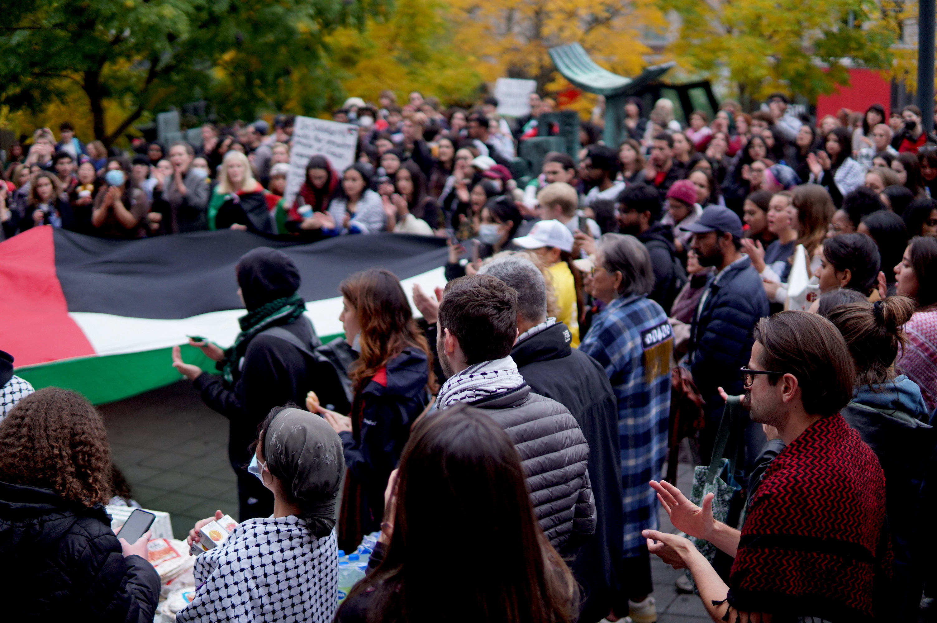 Students demonstrate at McGill University in Montreal, Canada in solidarity with the Palestinian people on 25 October 2023.