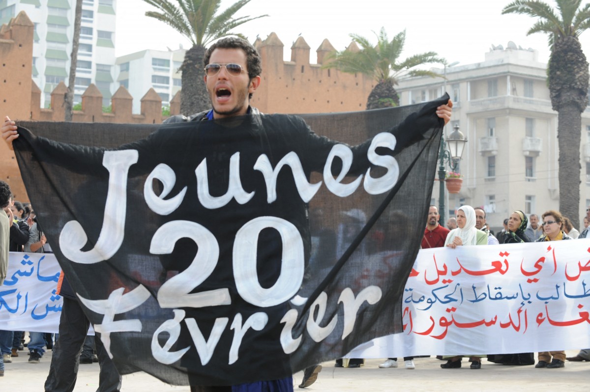 Moroccan demonstrators protest in Rabat on February 27, 2011 to demand political reforms and a new constitution following the so-called 'February 20' movement (AFP)