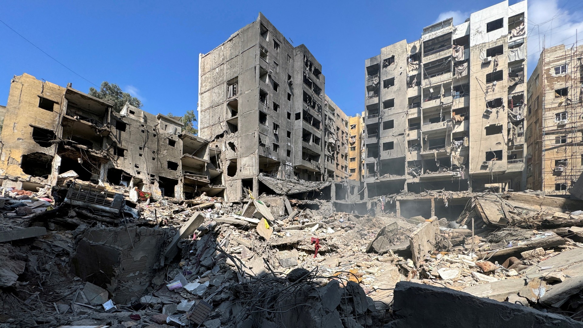 Damage at the site of the Israeli air strike that killed Hassan Nasrallah, in Beirut's southern suburbs, 29 September (Reuters/Ahmad Al-Kerdi)