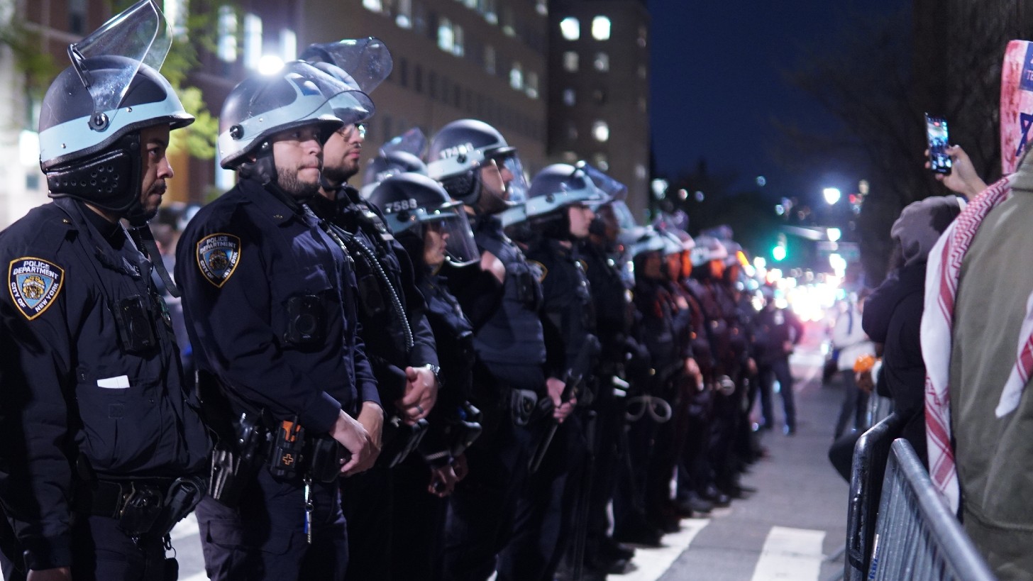 Police presence outside Columbia University on 20 April, 2024 (MEE/Azad Essa)