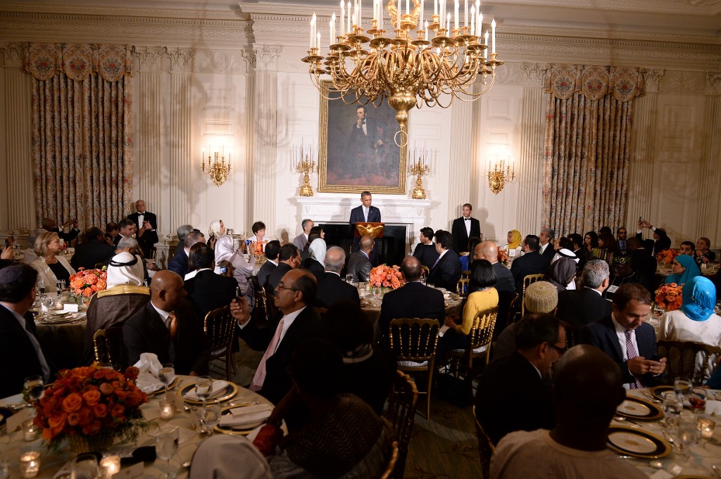 Former US President Barack Obama hosts an iftar dinner at the White House in 2014 (AFP)