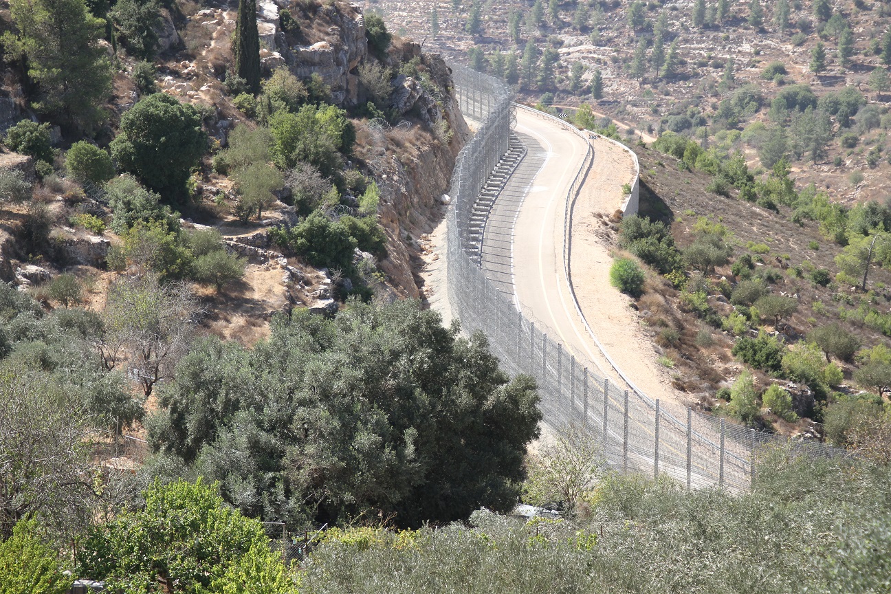 Une vue du mur de séparation d’Israël qui a été construit à 20 mètres à peine de l’olivier, déclenchant des protestations (MEE)