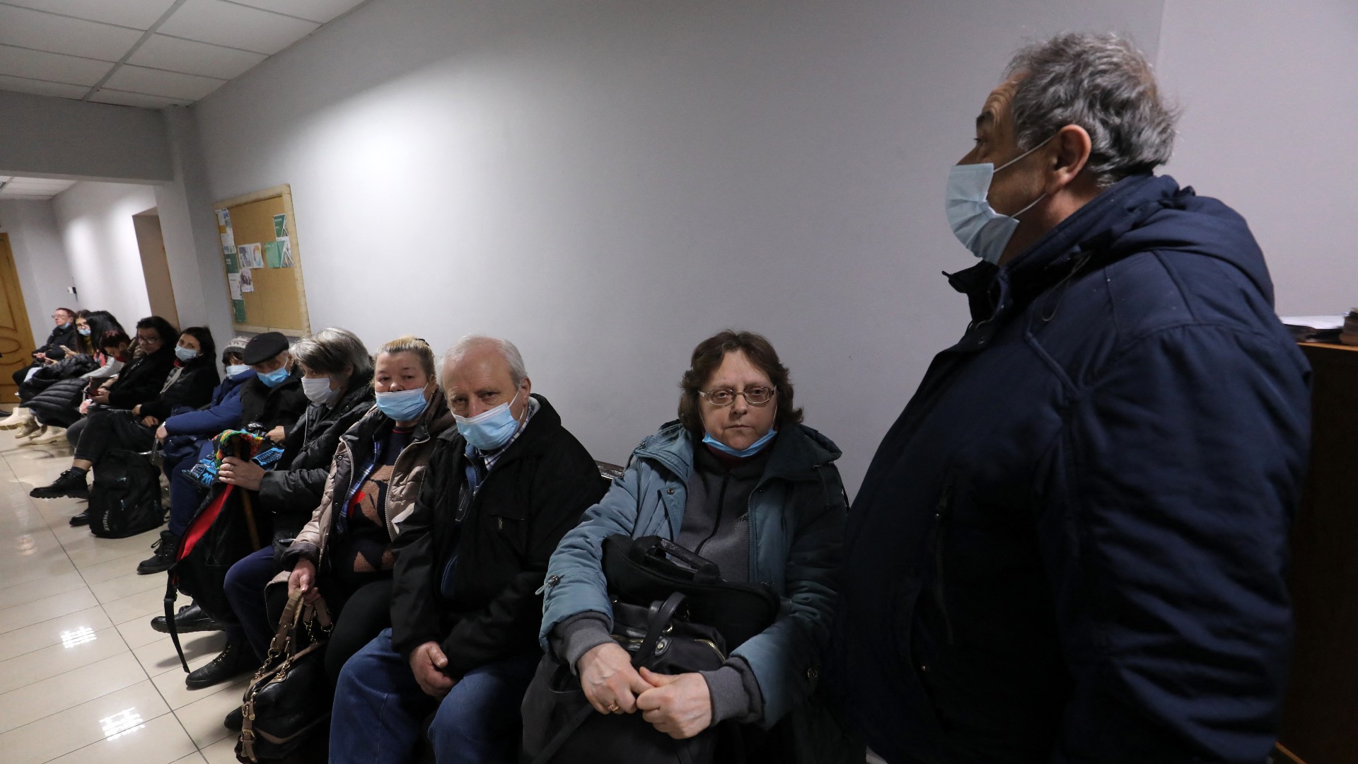 Ukrainian Jewish refugees who fled the war in their country, wait at the Israeli consulate in the Moldovan capital capital Chisinau (Kishinev), to register to leave to Israel, on March 16, 2022.