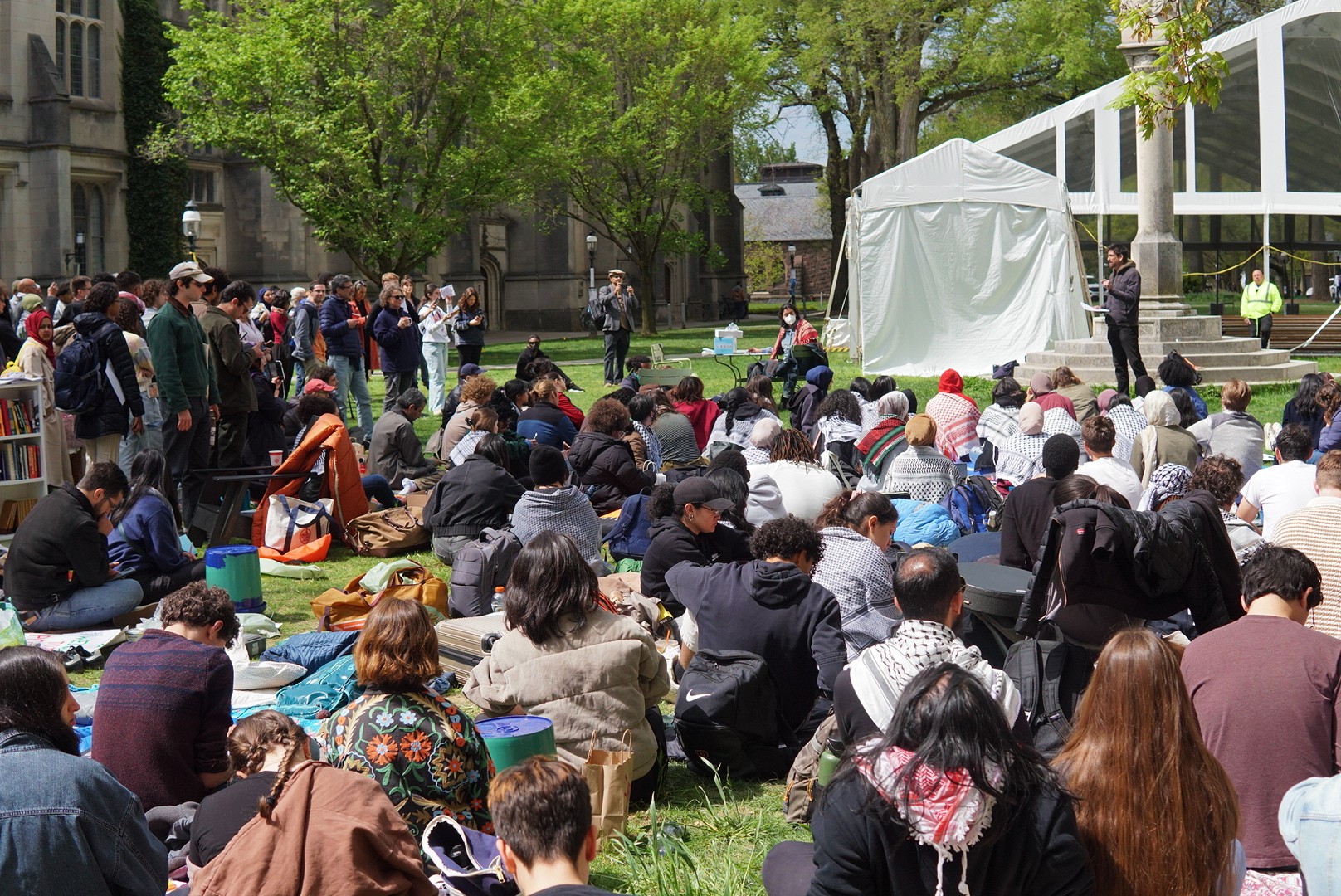 Students arranged teach-ins from faculty on the lawns  (Azad Essa/MEE)