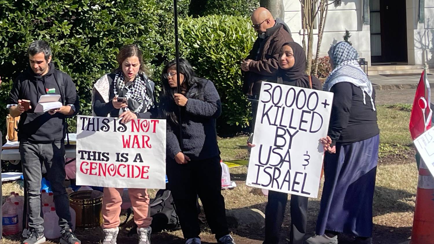 Pro-Palestinian protesters demonstrate outside the home of Secretary of State Antony Blinken in Mclean, Virginia on 1 February 2024.