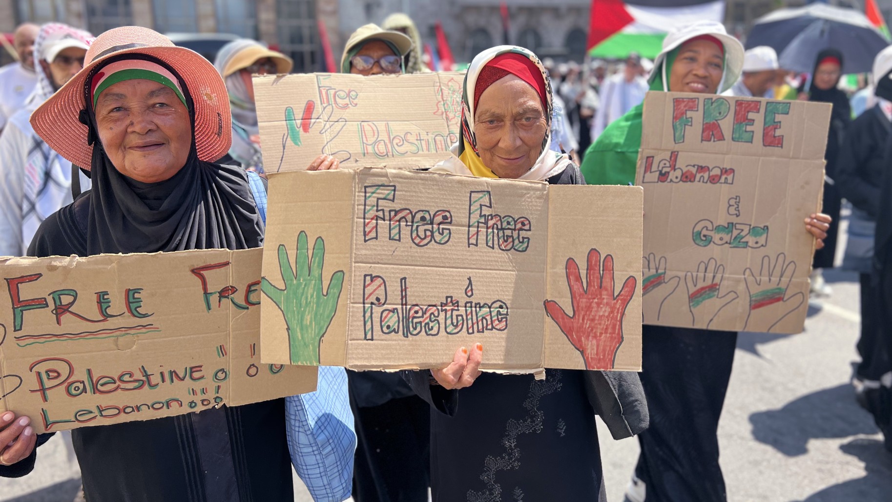 Cape Town protesters on 7 October 2024 (Azad Essa/MEE)