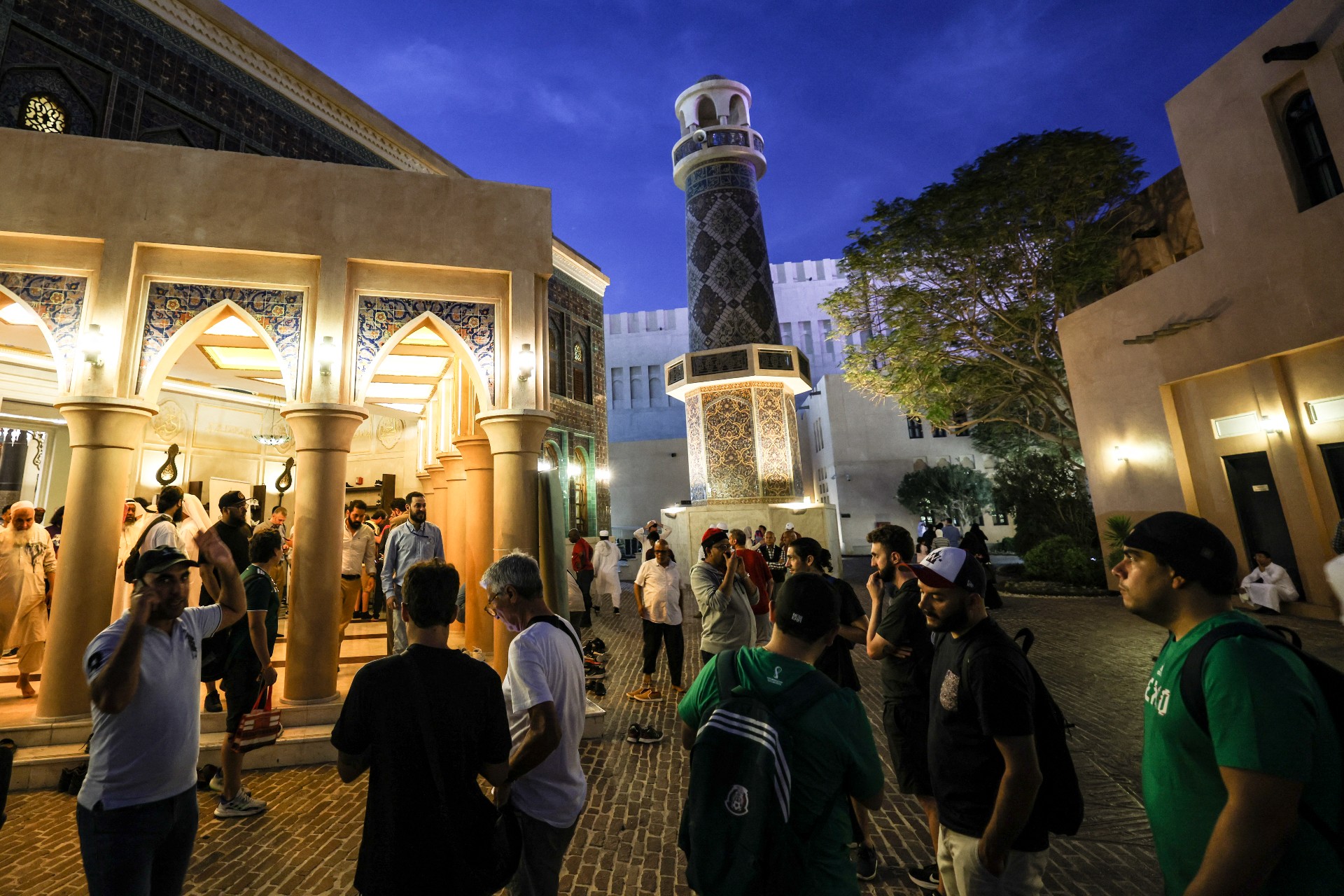 football fans visit mosque in doha qatar
