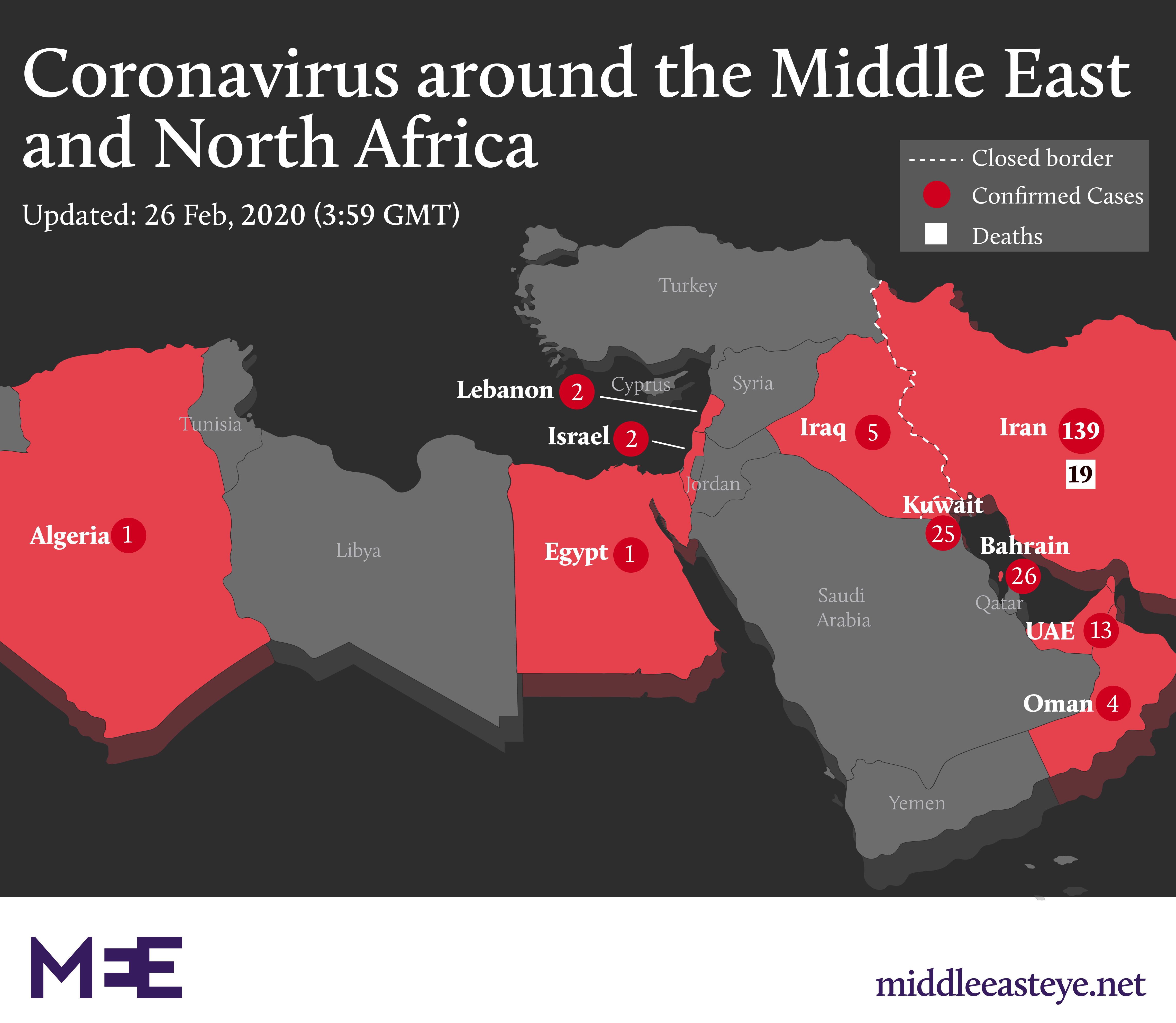 coronavirus map Middle East