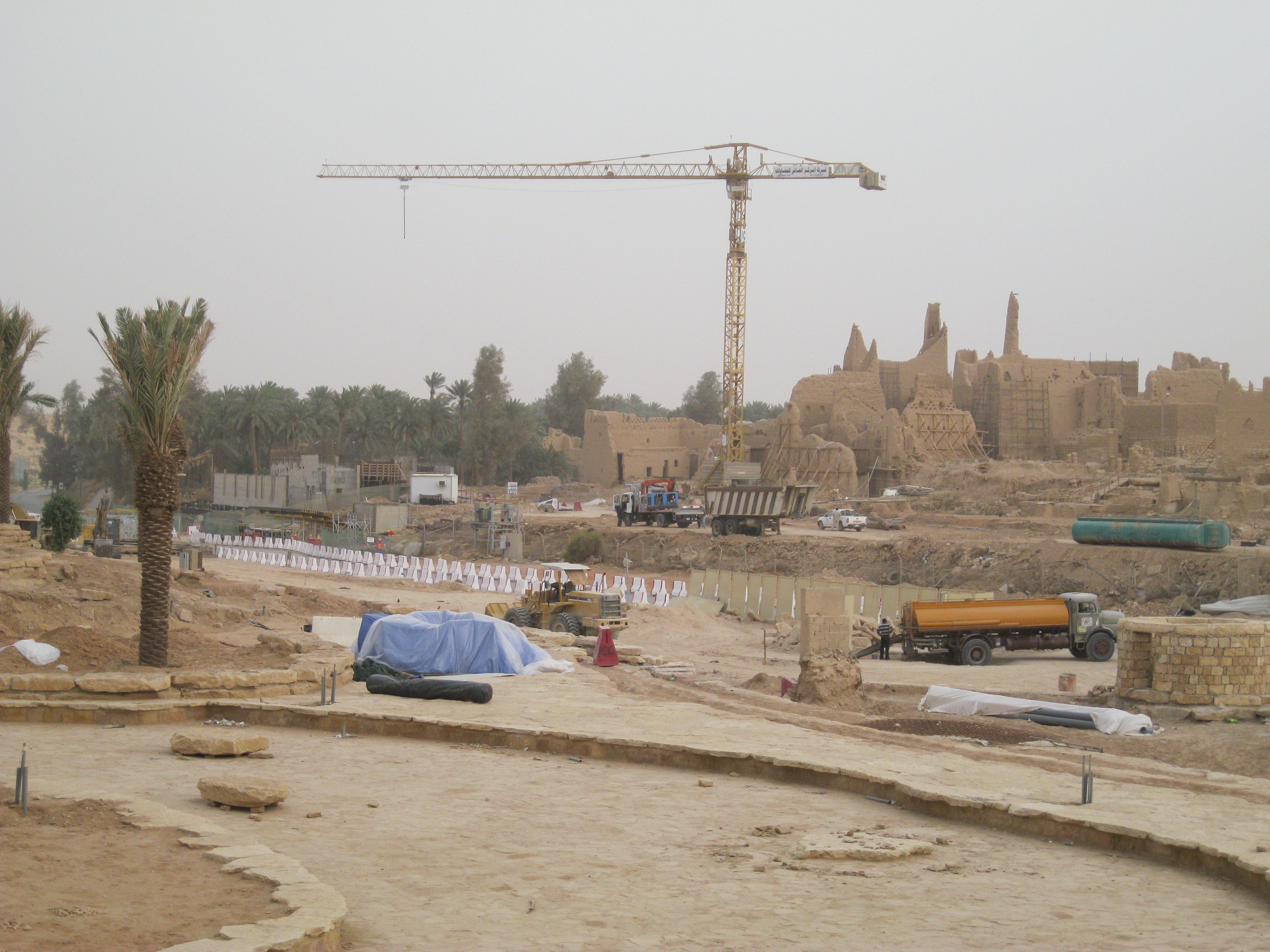 Renovation takes place in 2010 on part of a structure thought to be Salwa Palace, adjacent to al-Bujairi District (MEE/Rosie Bsheer)