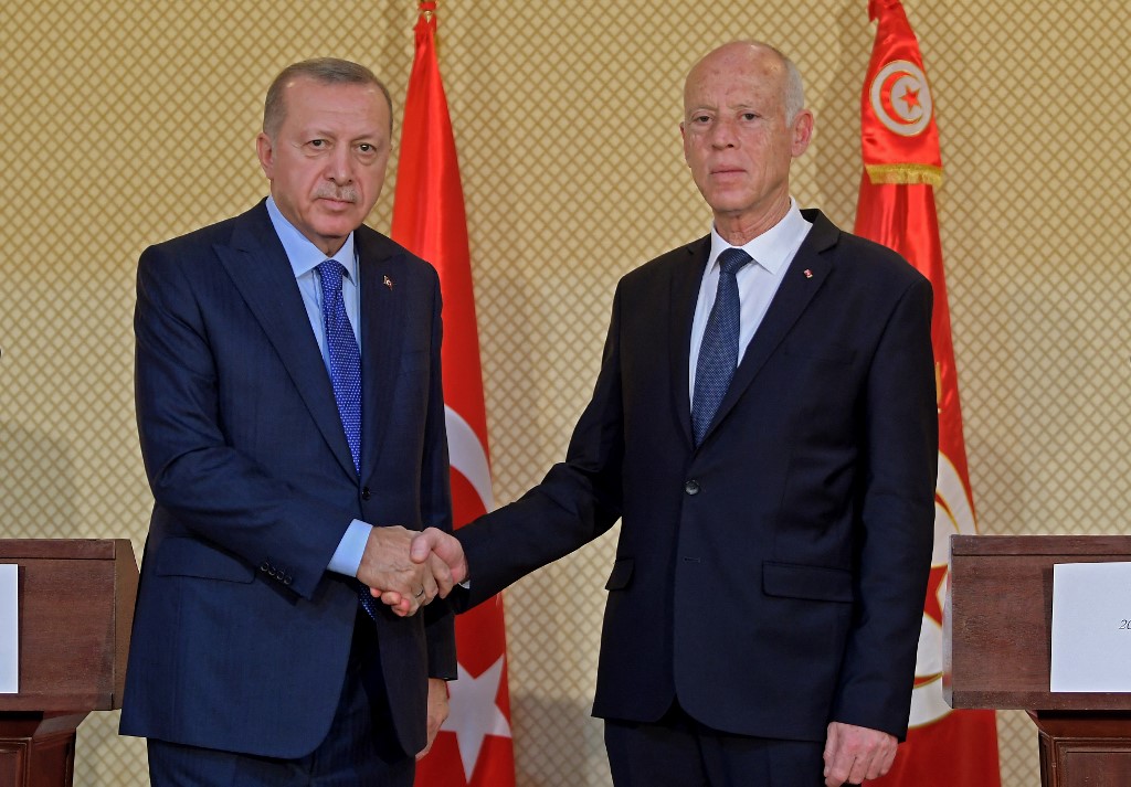 Turkish President Recep Tayyip Erdogan and Tunisian President Kais Saied in 2019 (AFP)