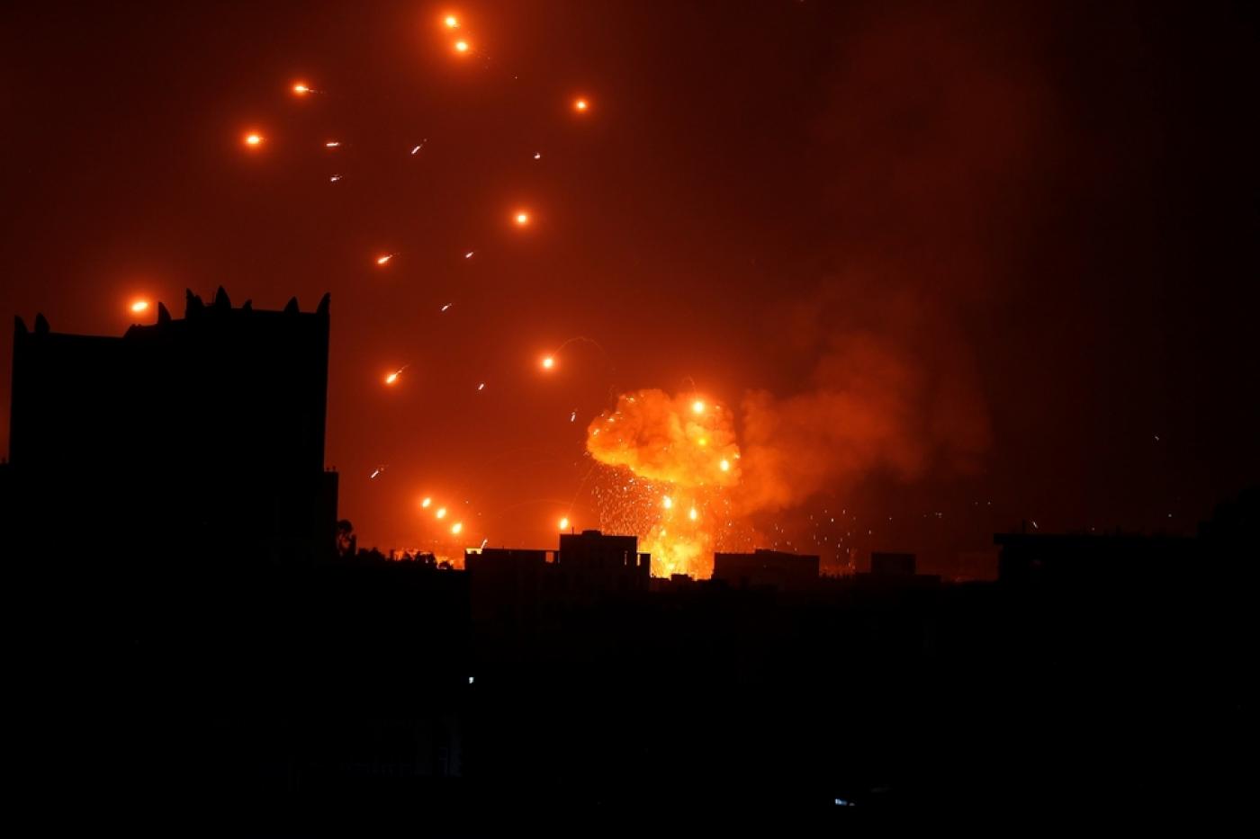 Air strikes in Sanaa last month (Reuters)