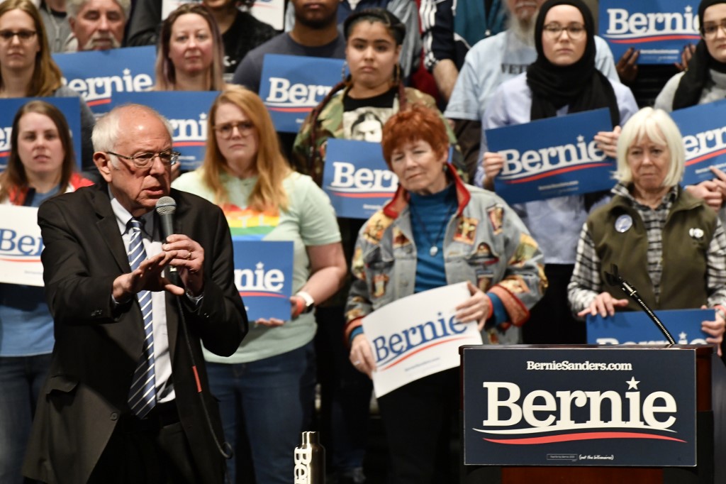 Sanders speaks at a rally in St Louis, Missouri on 9 March (AFP)