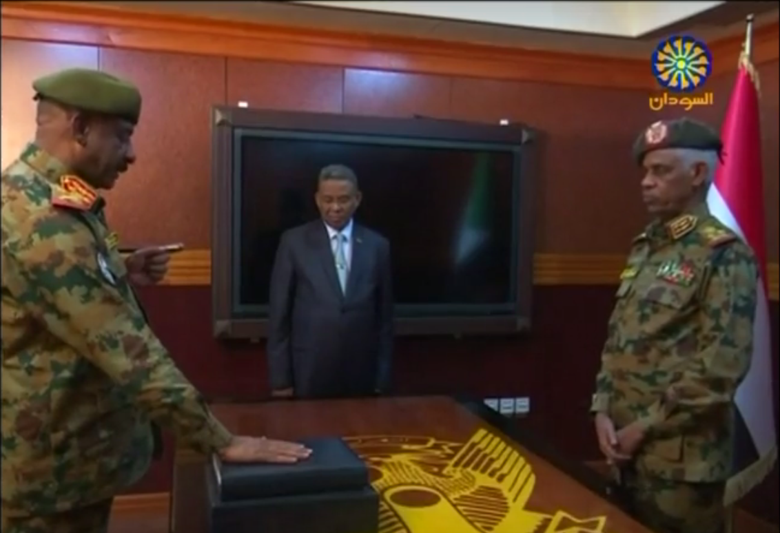 Awad Mohamed Ahmed Ibn Auf and his deputy are sworn in to lead Military Transitional Council (screengrab)