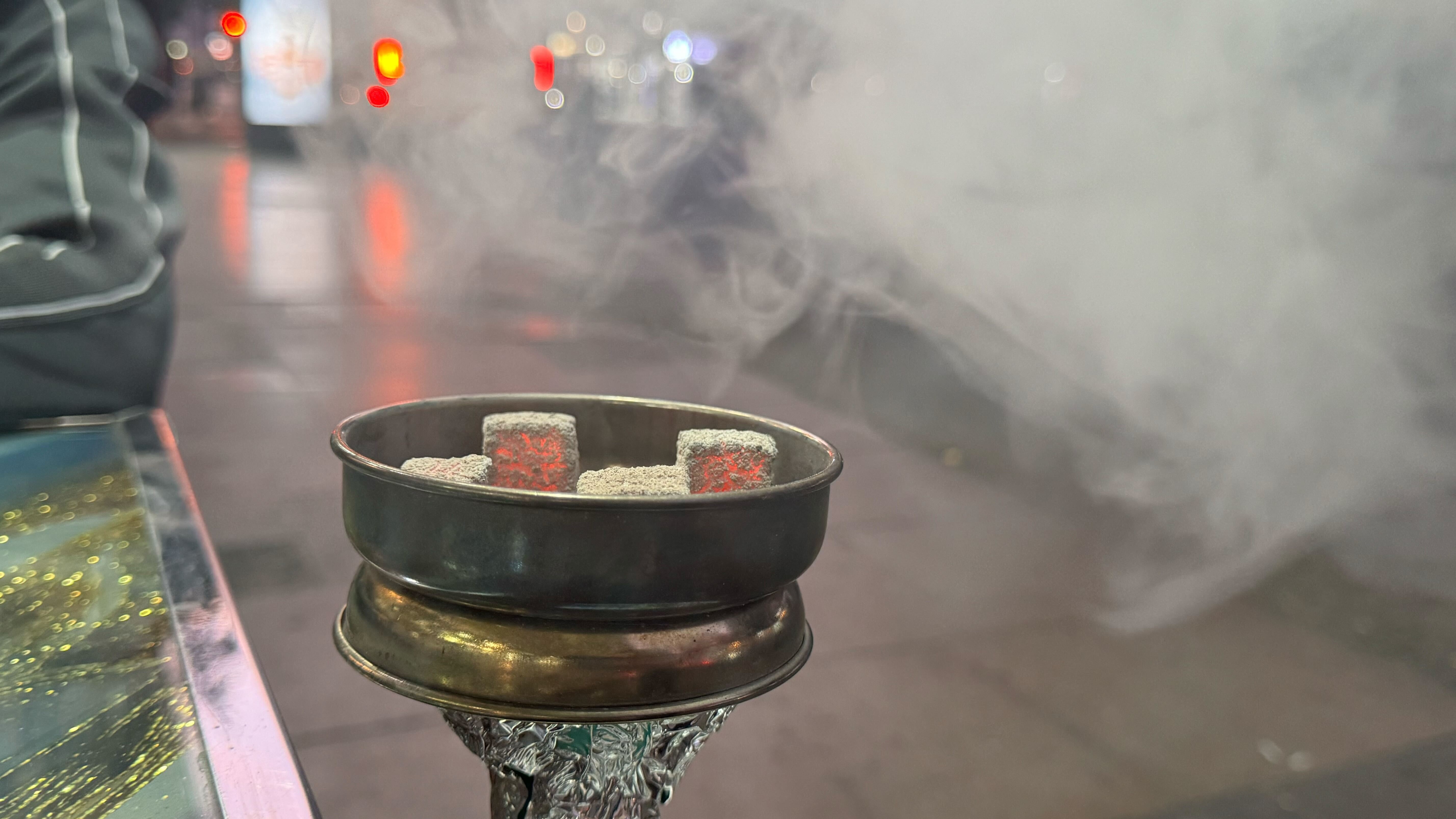 Shisha coals and smoke on Edgware Road