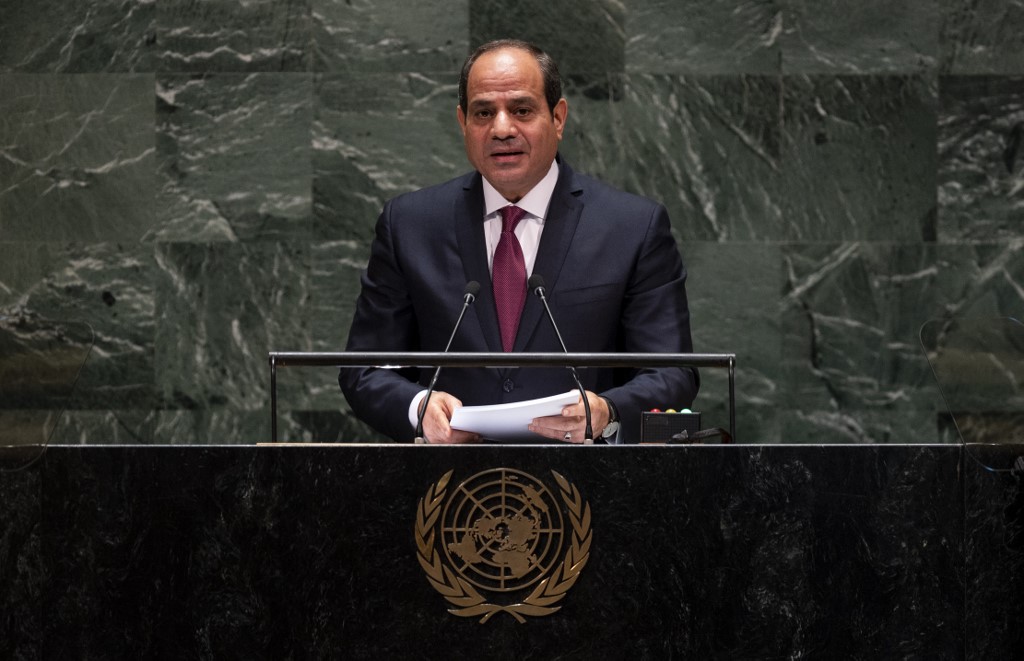 Egyptian President Abdel Fattah al-Sisi speaks at the UN on 24 September (AFP)