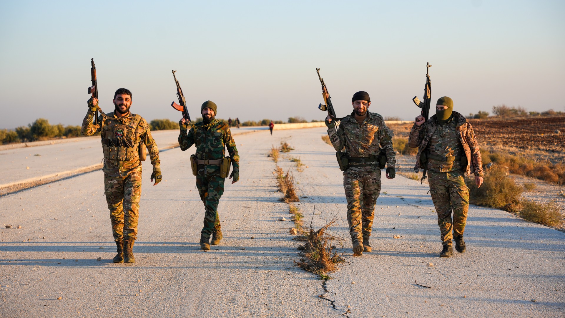 Rebels near the city of Tel Rifaat in the Aleppo countryside on 1 December (Rami Alsayed/NurPhoto/Reuters)