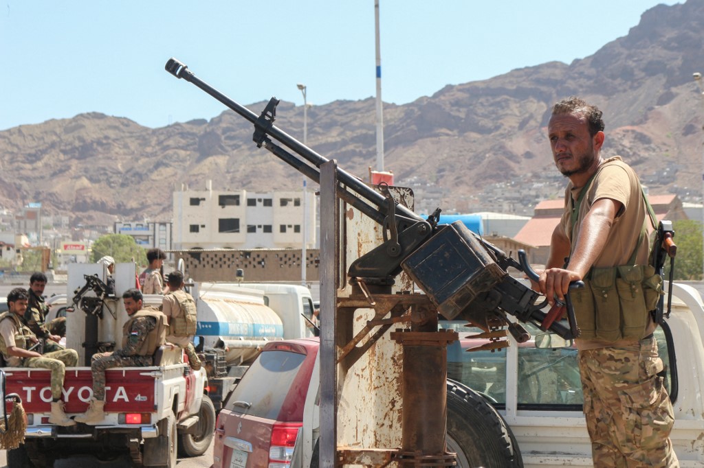 STC fighters are pictured in Aden, Yemen, on 10 October 2021 (AFP)