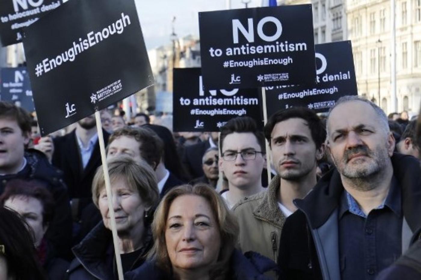 Activists protest against alleged antisemitism in Britain’s Labour Party in 2018 (AFP)