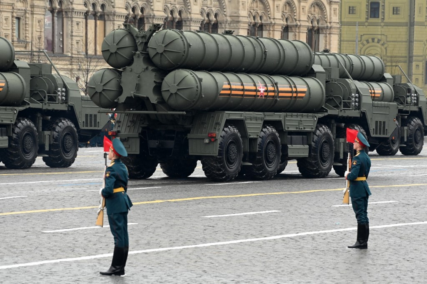 Russian S-400 anti-aircraft missile systems move through Red Square
