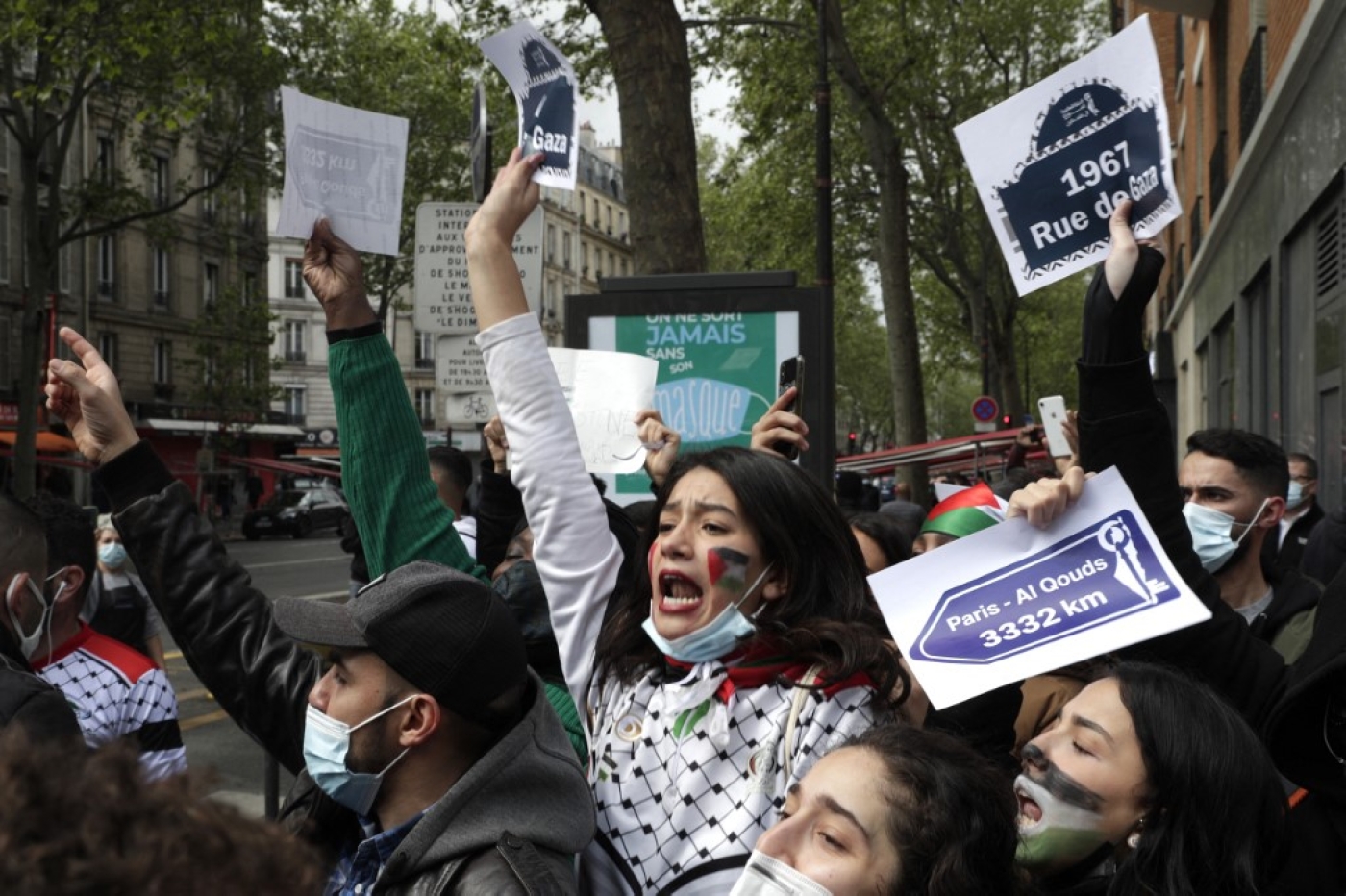Manifestation de soutien aux Palestiniens, à Paris, le 15 mai 2021 (AFP/Geoffroy Van Der Hasselt)