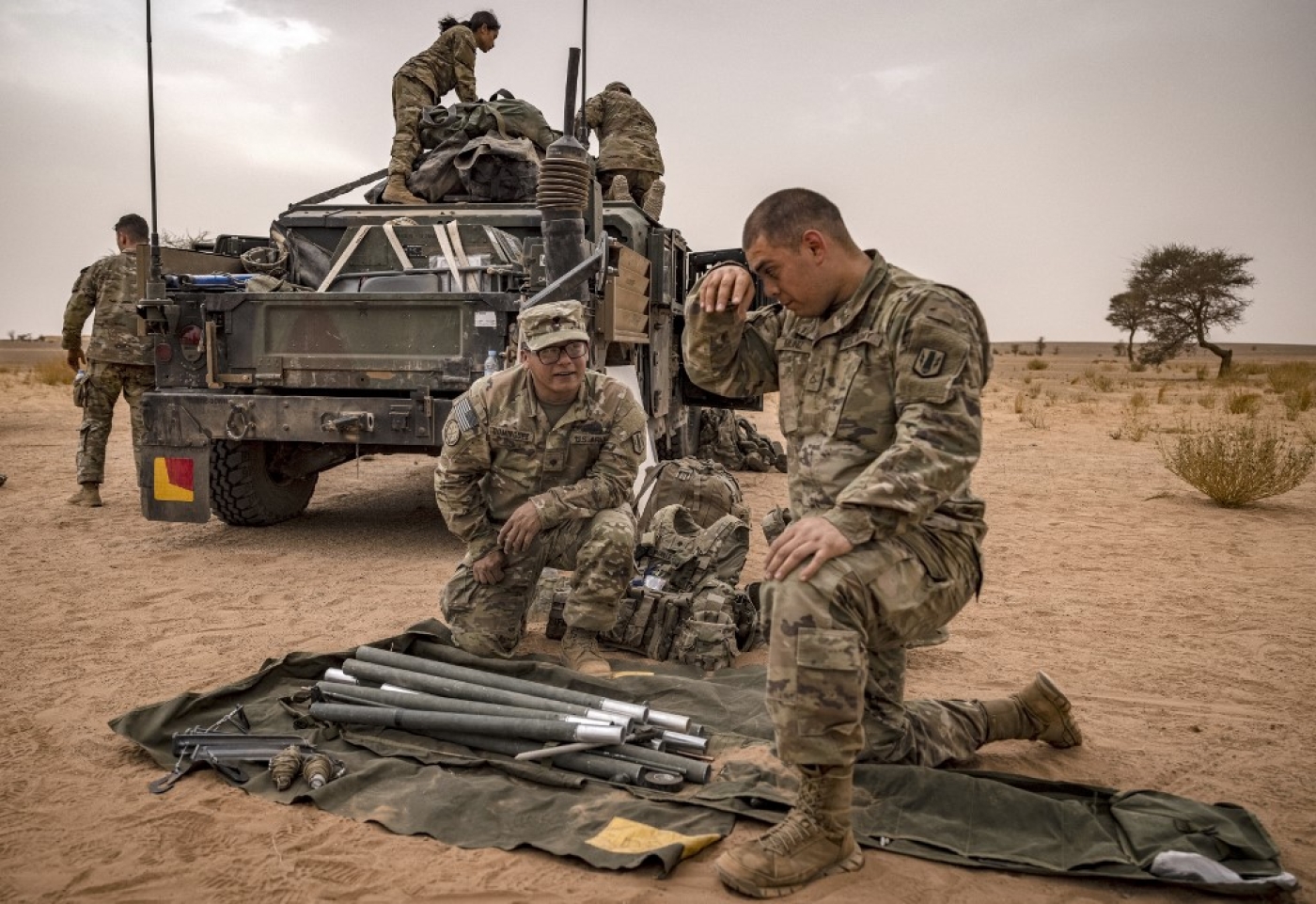 Soldats américains participant à l’exercice African Lion, dans la région de Grier Labouihi, dans le sud-est du Maroc, le 9 juin 2021 (AFP/Fadel Senna)