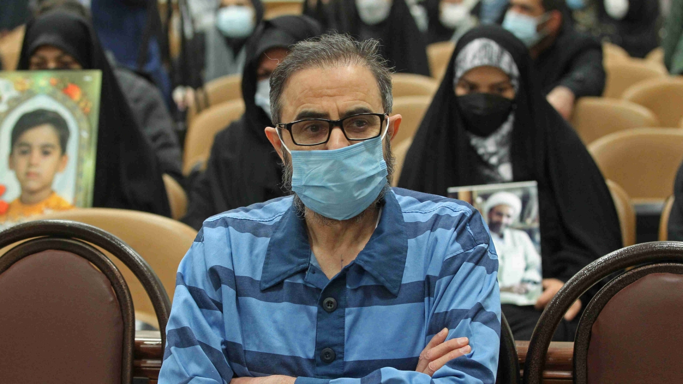 Iranian-swedish dissident Habib Farjollah Chaab attends the first hearing of his trial in Iran's capital Tehran on 18 January 2022 (AFP)