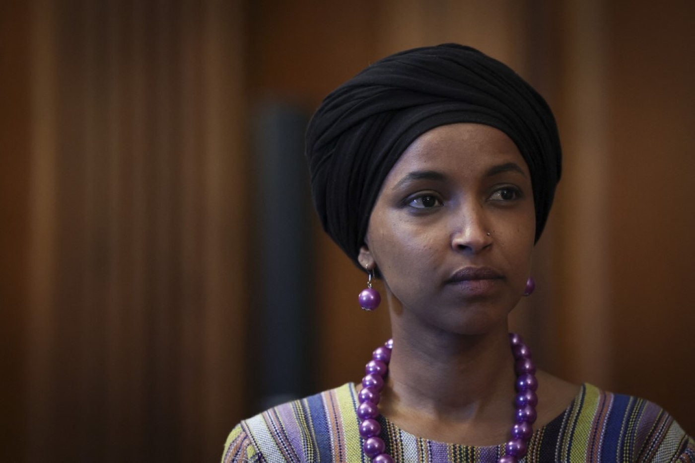 Congresswoman Ilhan Omar listens to speakers during an event on Capitol Hill on 20 July 2022 in Washington DC (AFP)
