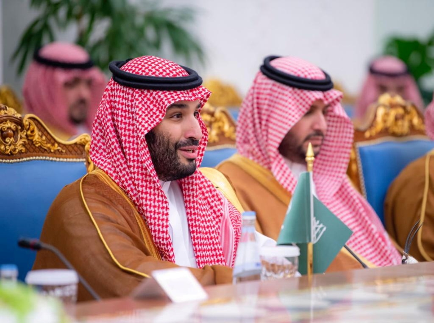 Mohammed bin Salman speaks during Wednesday's meeting with Qatar's Emir Sheikh Tamim bin Hamed al-Thani