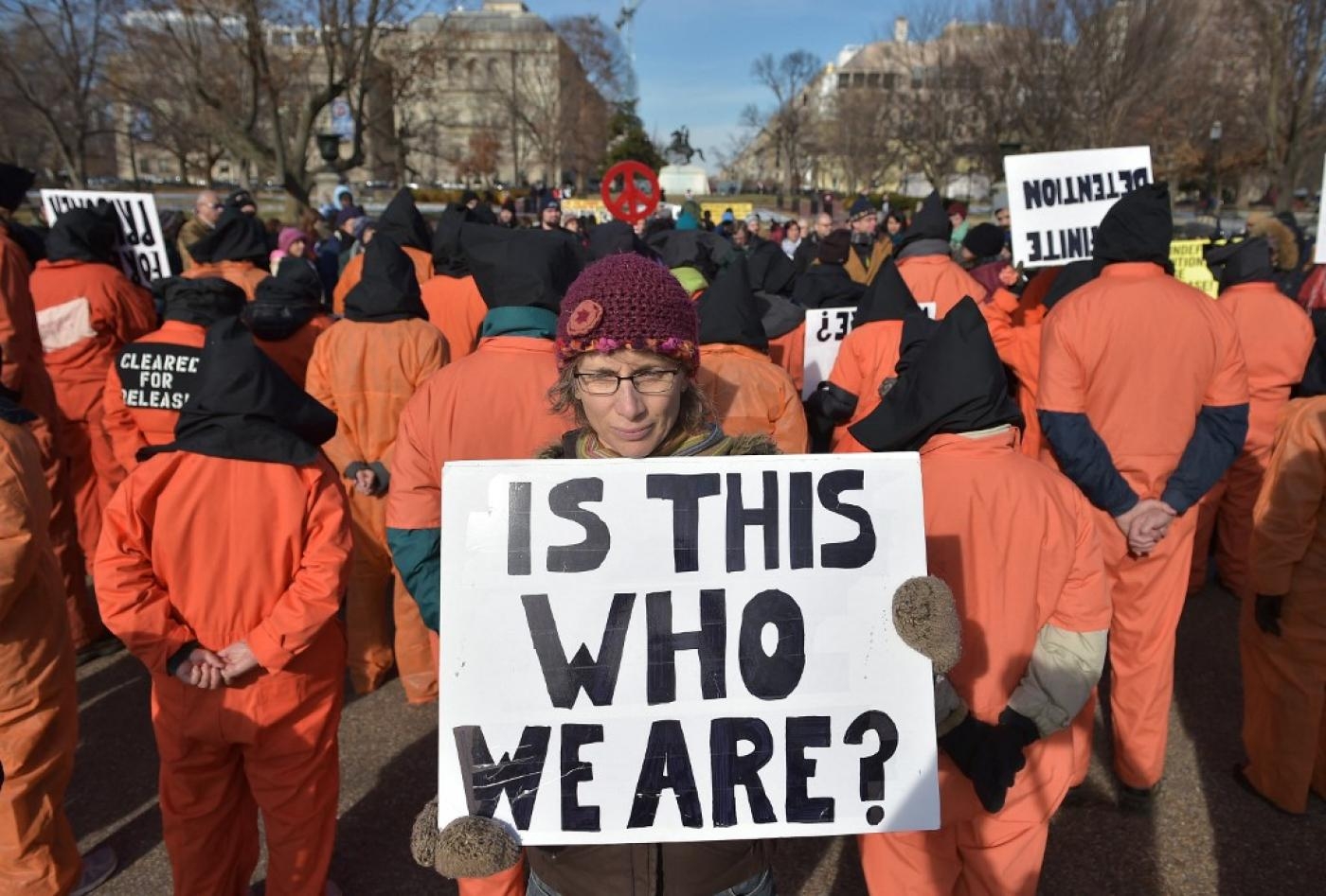 Manifestation contre le centre de détention de Guantánamo devant la Maison-Blanche à Washington, le 11 janvier 2015 (AFP)