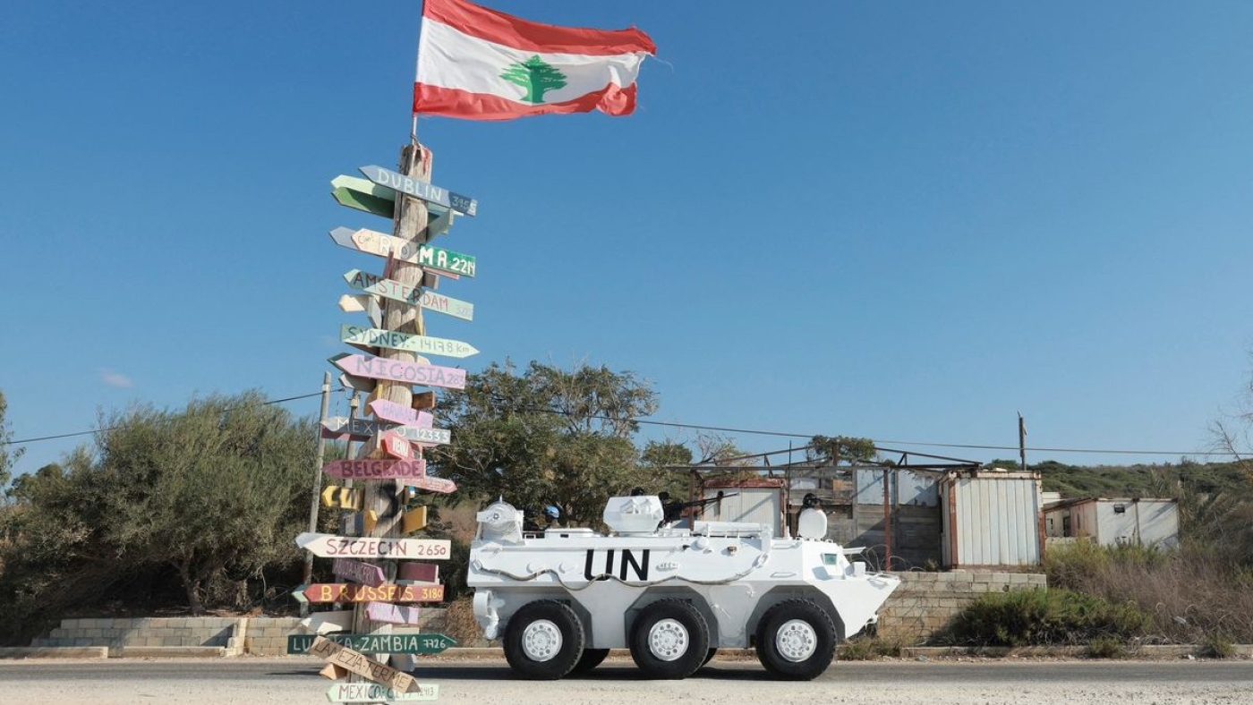 A UN peacekeeper (UNIFIL) vehicle drives near the Lebanese-Israeli border, southern Lebanon (Reuters/File Photo)