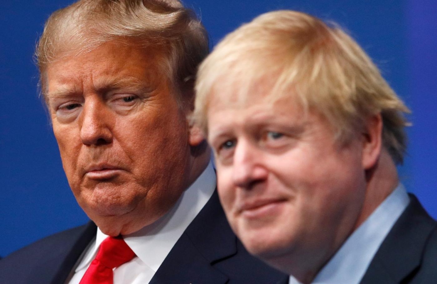 Le Premier ministre britannique Boris Johnson et le président américain Donald Trump au sommet de l’OTAN, près de Londres, en décembre 2019 (AFP)