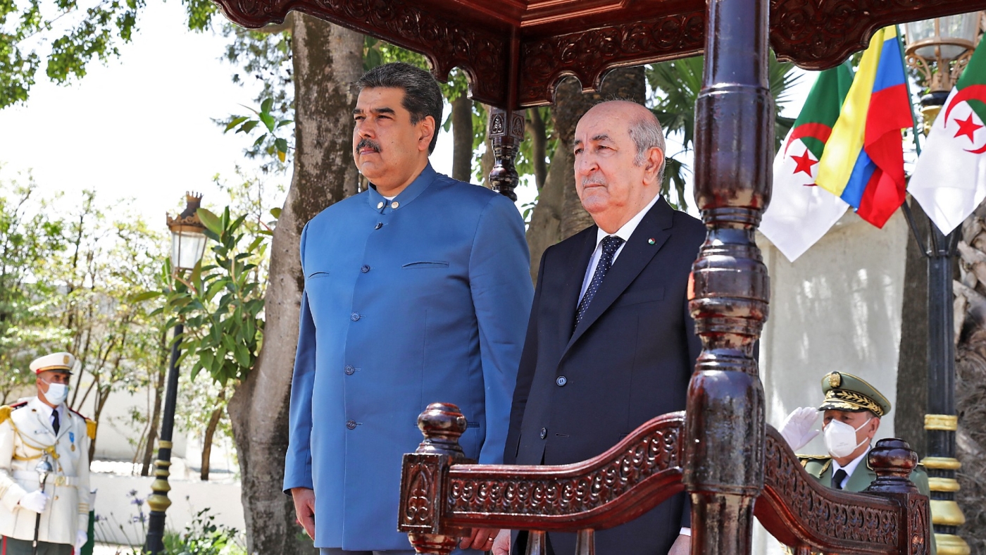 Venezuela's President Nicolas Maduro and Algeria's President Abdelmadjid Tebboune in the capital Algiers on June 9, 2022 during Maduro's international tour. (AFP)