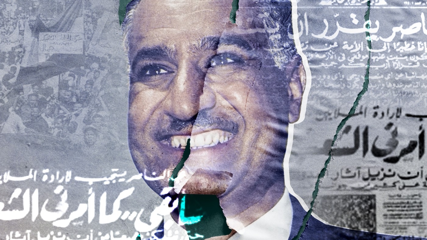 A portrait of late Egyptian President Gamal Abdel Nasser (illustration by MEE)