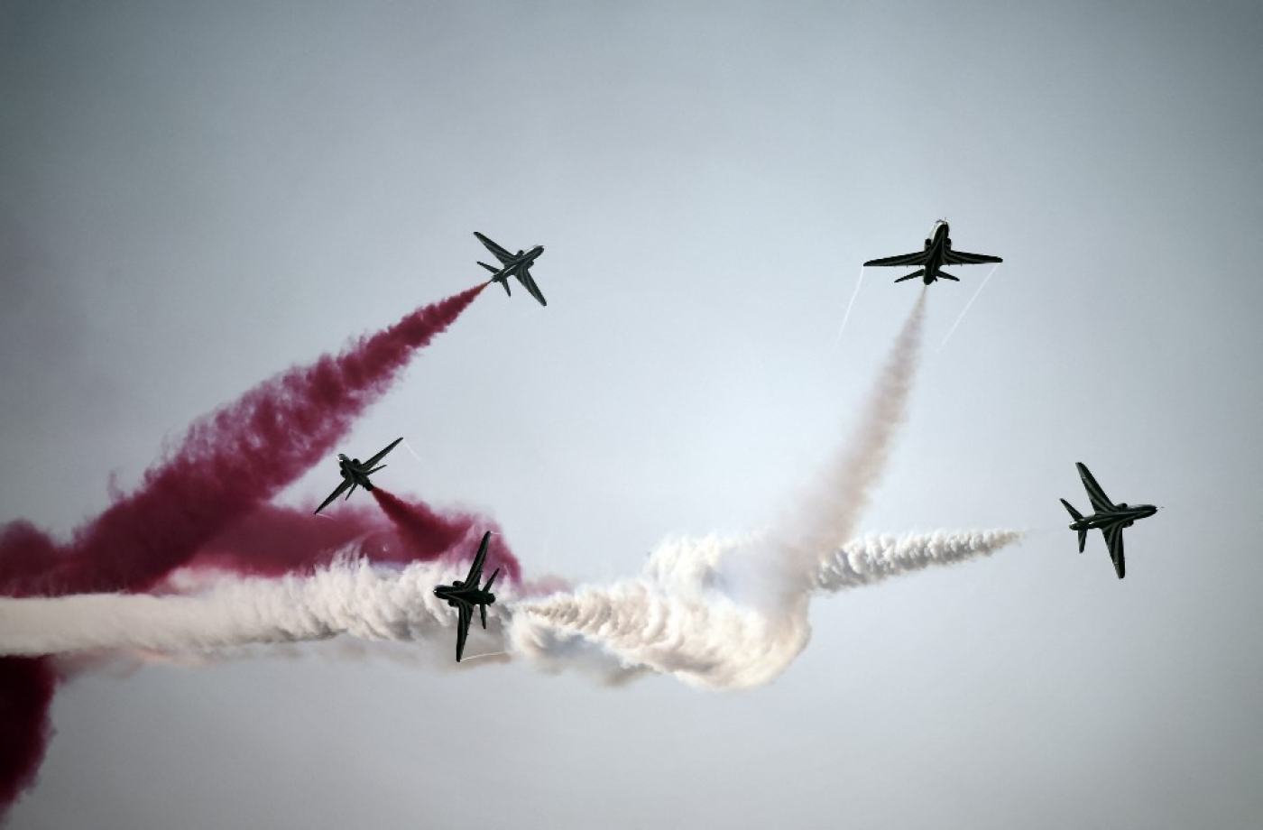 Saudi Hawks display team perform during the opening of the Bahrain International Airshow 2016, in Sakhir, south of the capital Manama, on 21 January 2016 (AFP)