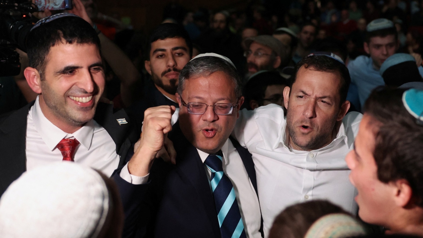 Israel's national security minister Itamar Ben Gvir attends a convention calling for Israel to rebuild settlements in the Gaza Strip, in Jerusalem on 28 January 2024