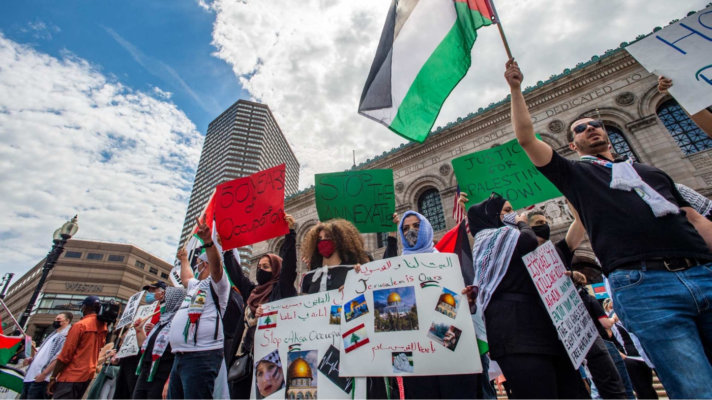 Thousands gather during a rally to support Palestine at Copley Square in Boston, Massachusetts on 15 May 2021.