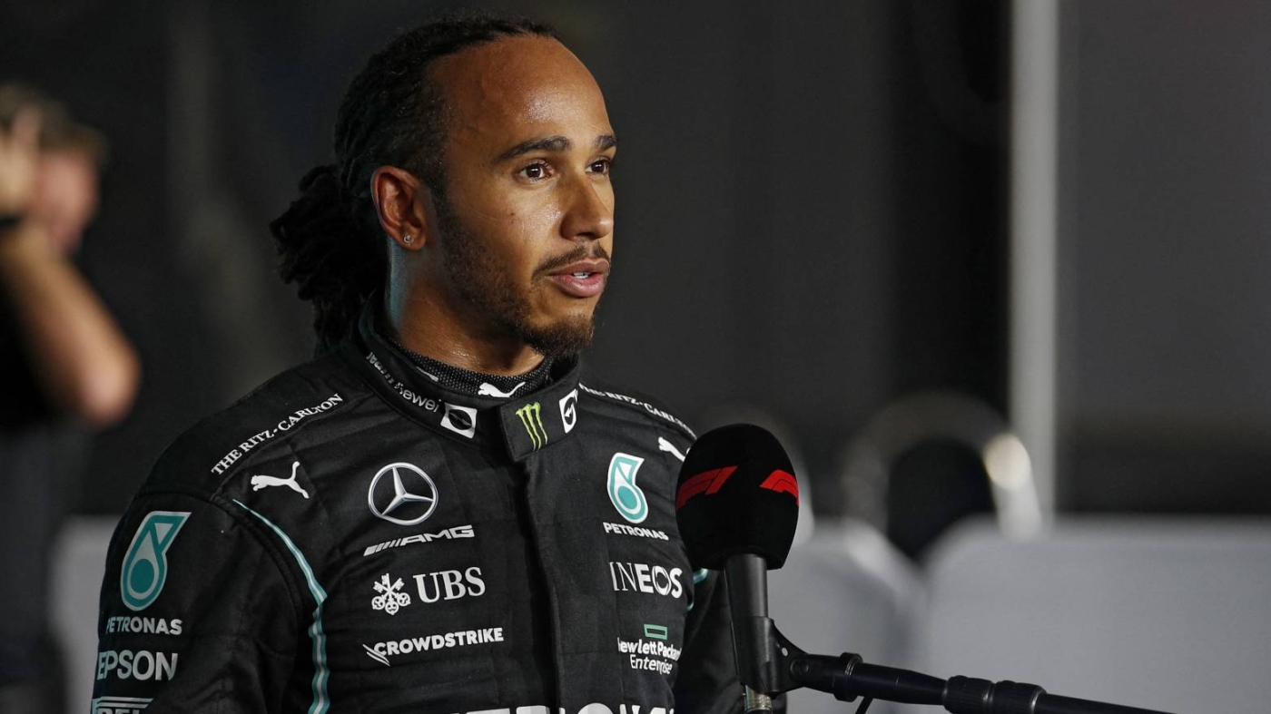 Mercedes' British driver Lewis Hamilton is interviewed after the qualifying session ahead of the Qatari Formula One Grand Prix on the outskirts of Doha, on 20 November 2021.